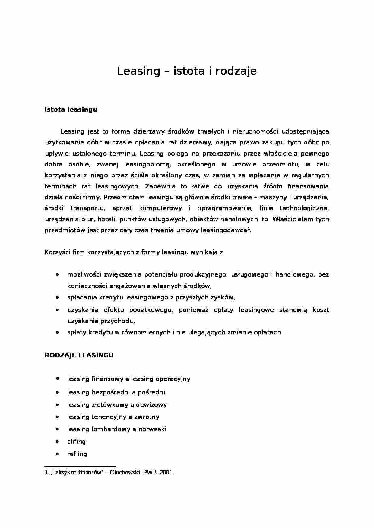Leasing - istota i rodzaje - strona 1