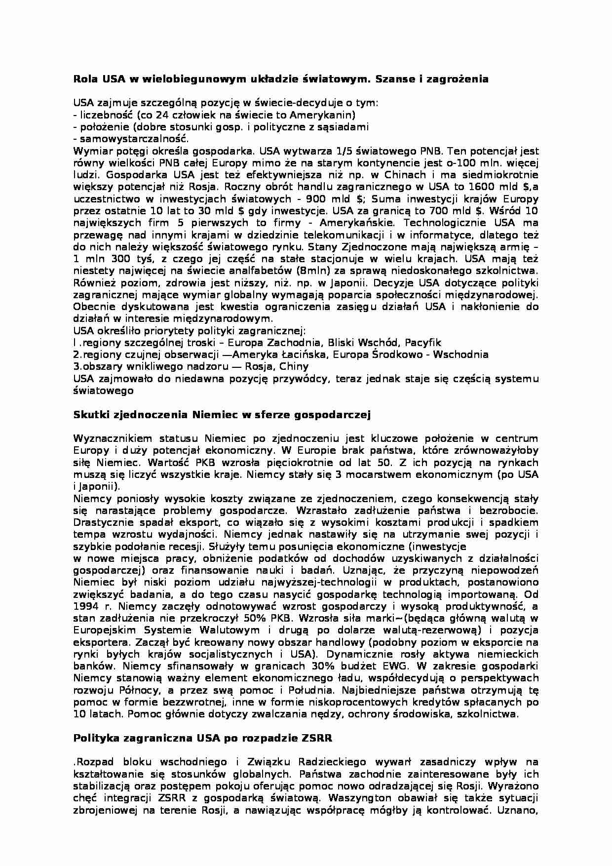 Stosunki międzynarodowe - podstawowe informacje - strona 1
