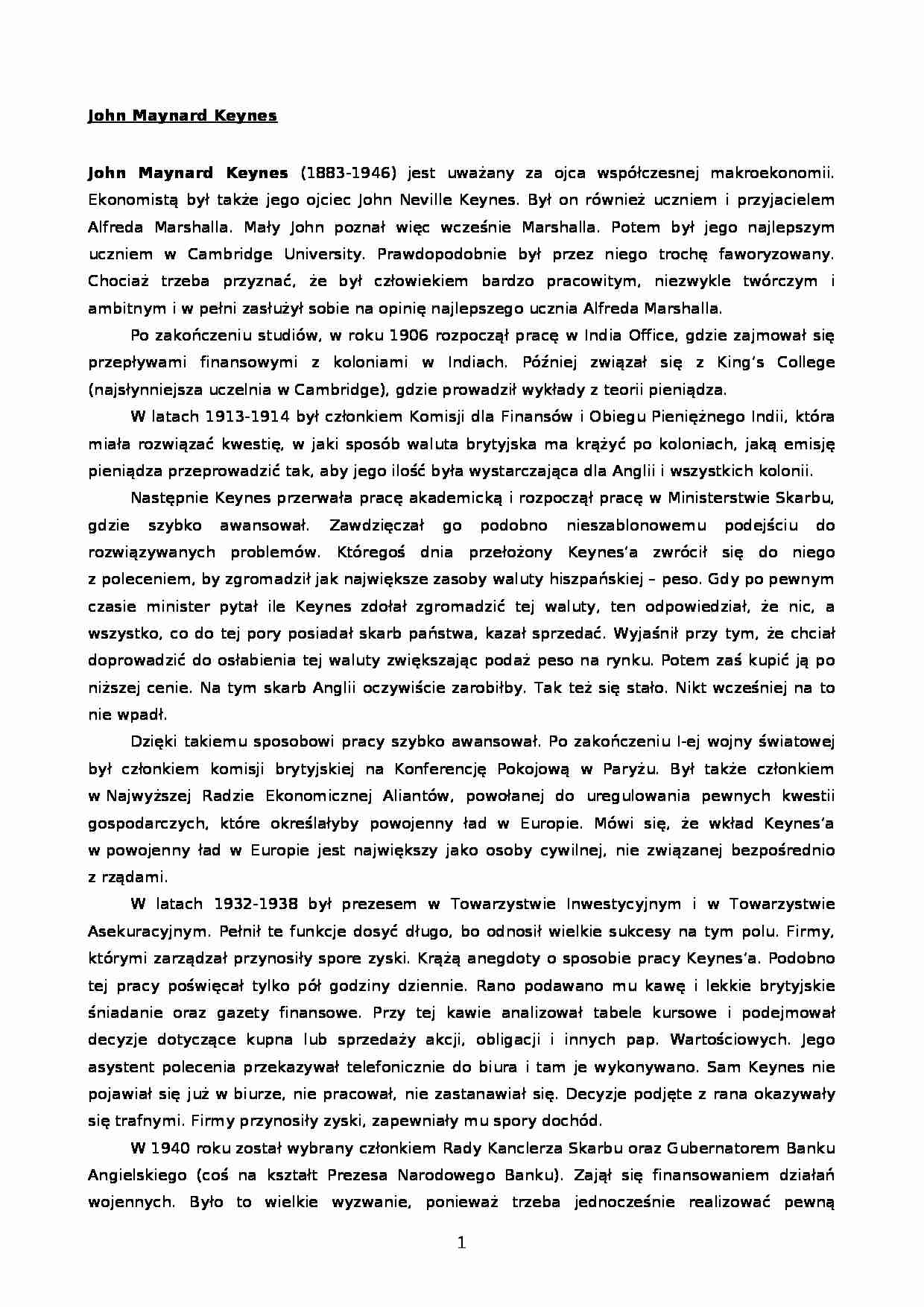 Historia myśli ekonomicznej - Keynes - strona 1
