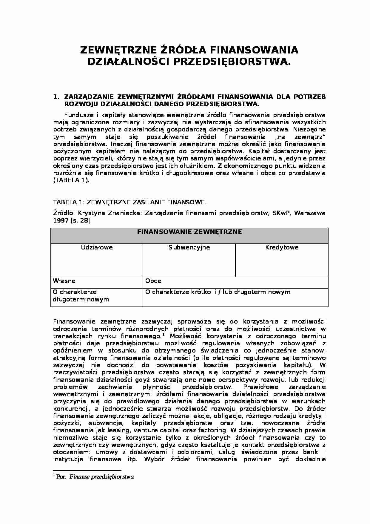Zewnętrzne źródła finansowania działalności - strona 1