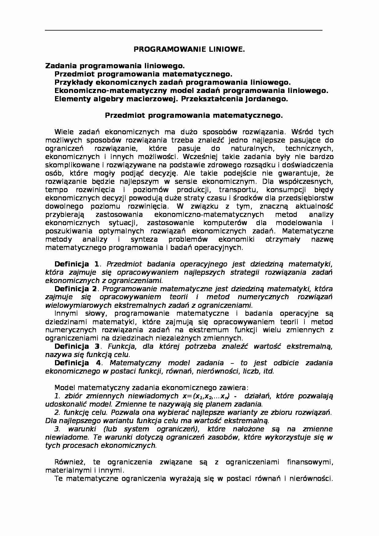 Ekonomietria - programowanie liniowe - strona 1