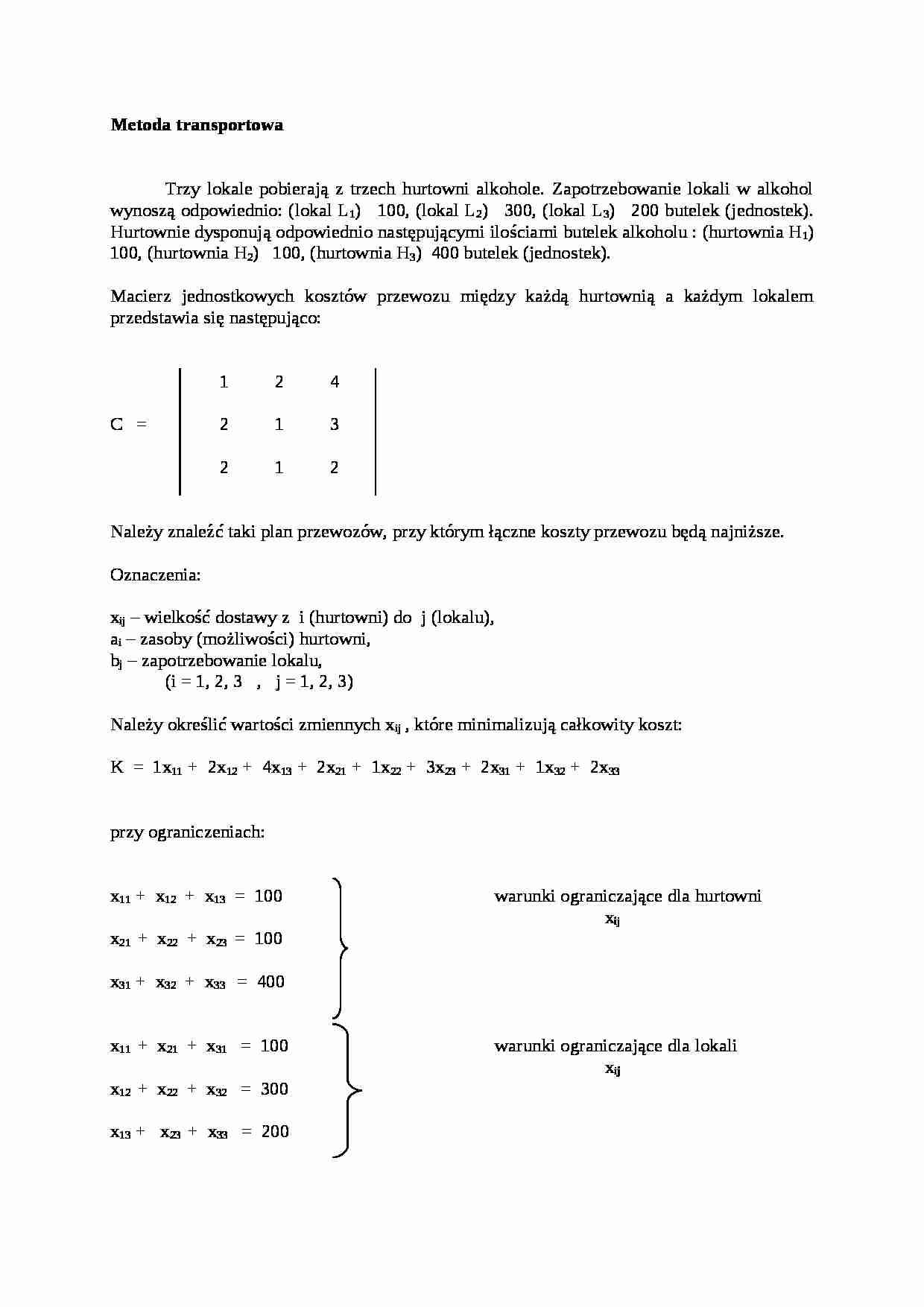 Ekonometria Metoda transportowa - zadanie - strona 1