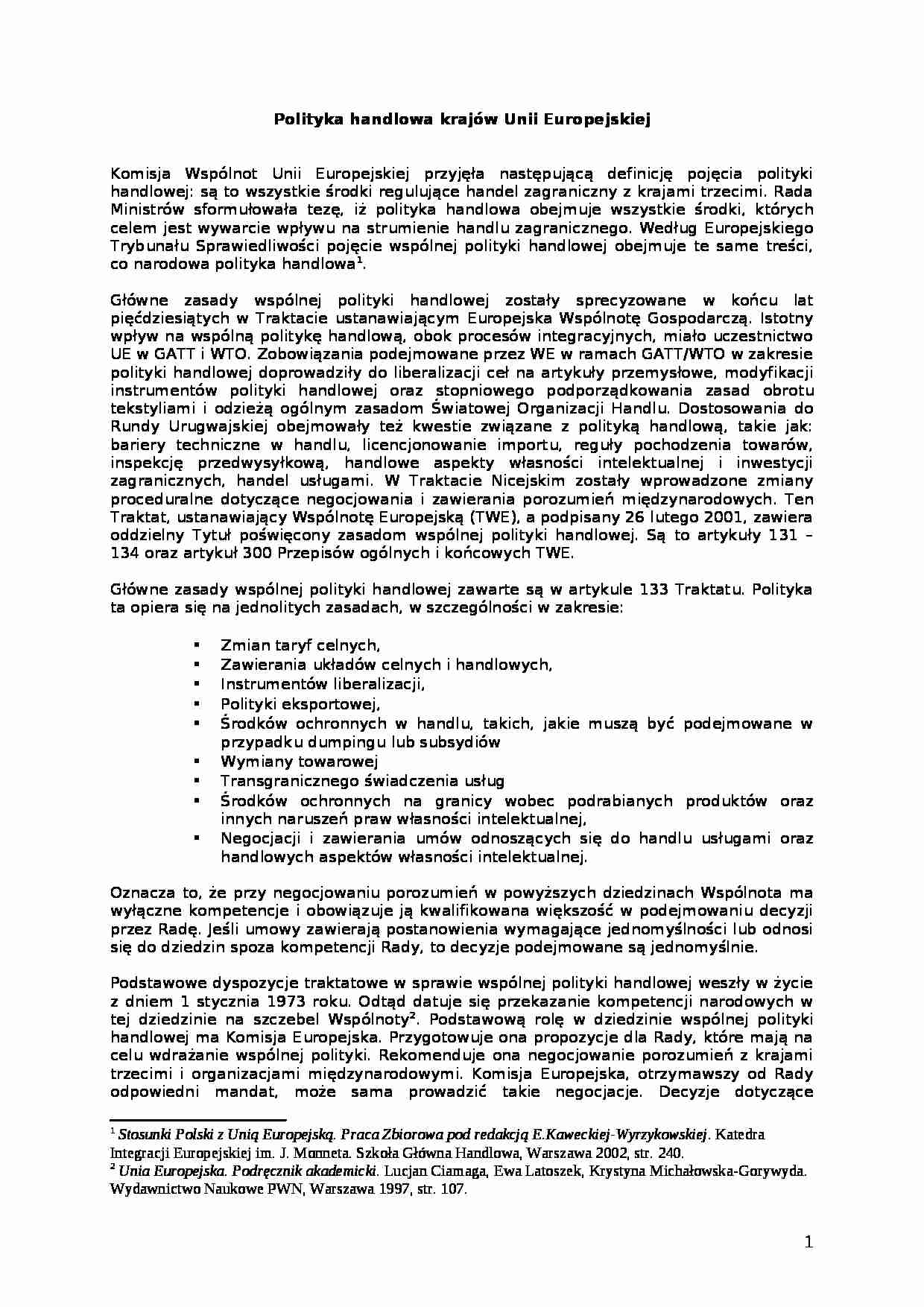 Polityka handlowa krajów Unii Europejskiej - strona 1