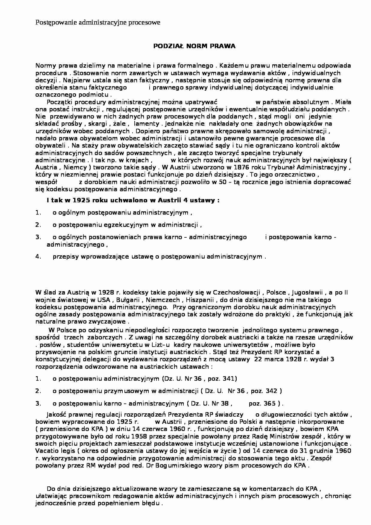 Postępowanie administracyjne procesowe - Normy prawa - strona 1