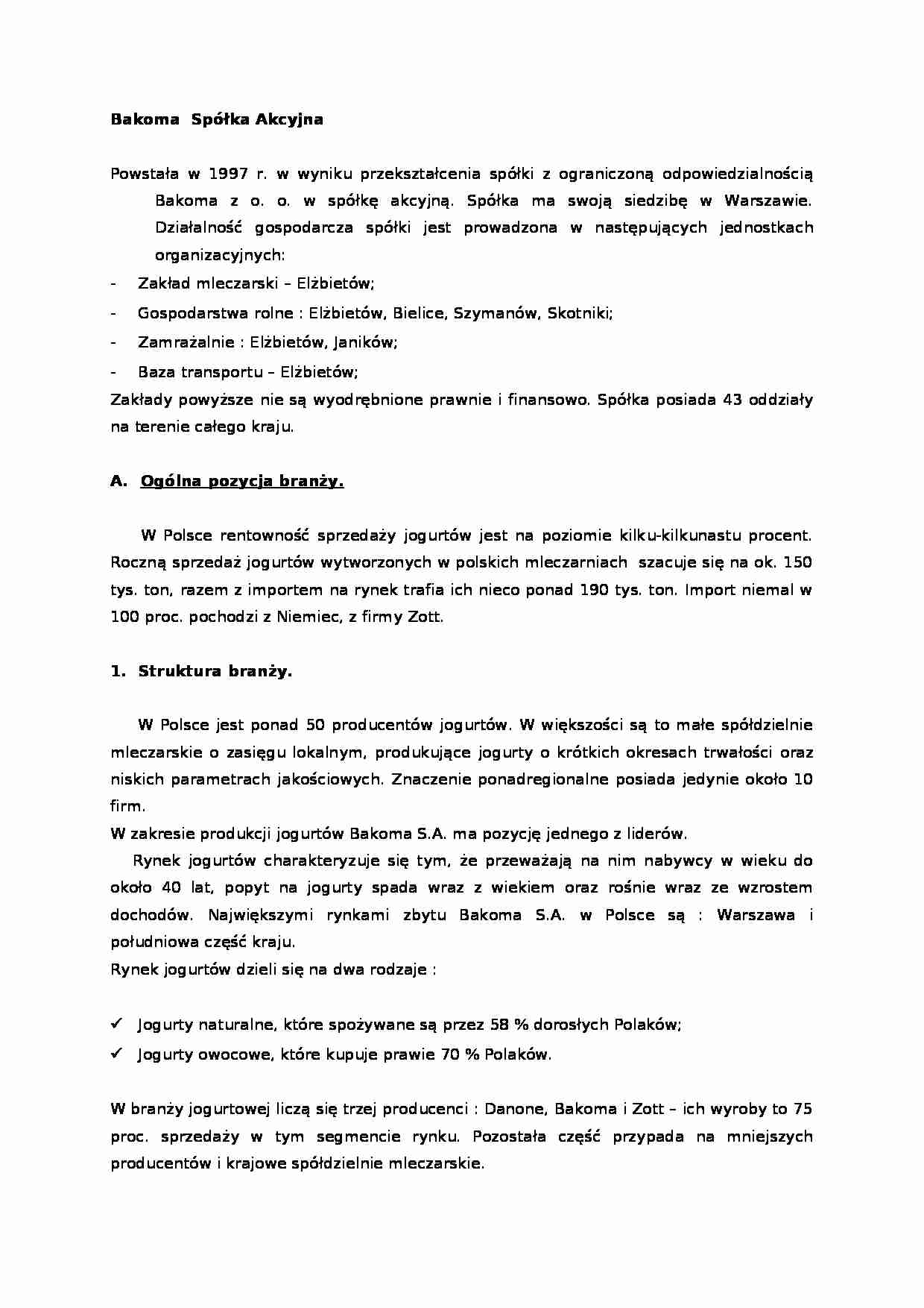 analiza strategiczna Bakoma - projekt - strona 1