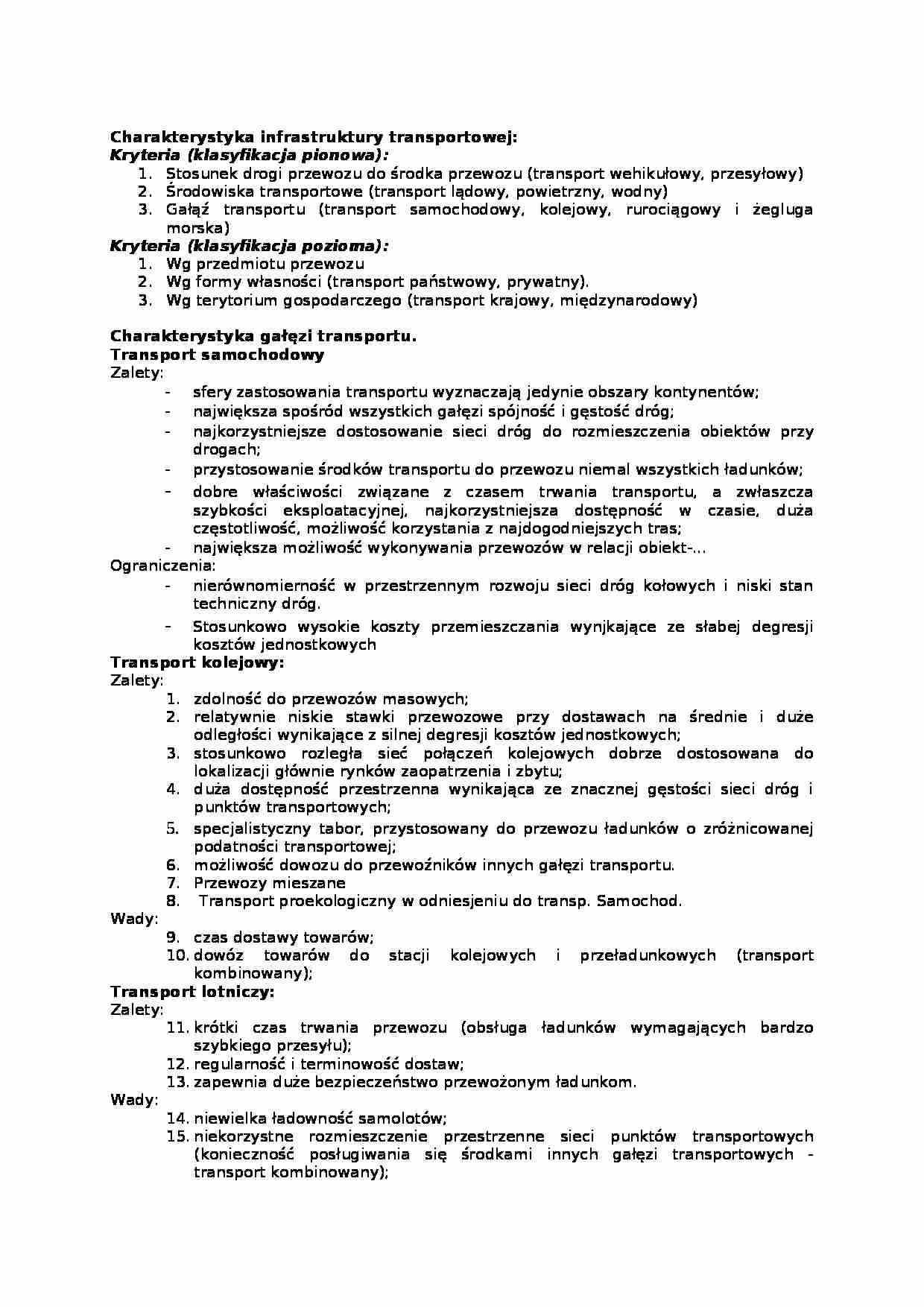 Charakterystyka infrastruktury transportowej - wykład - strona 1