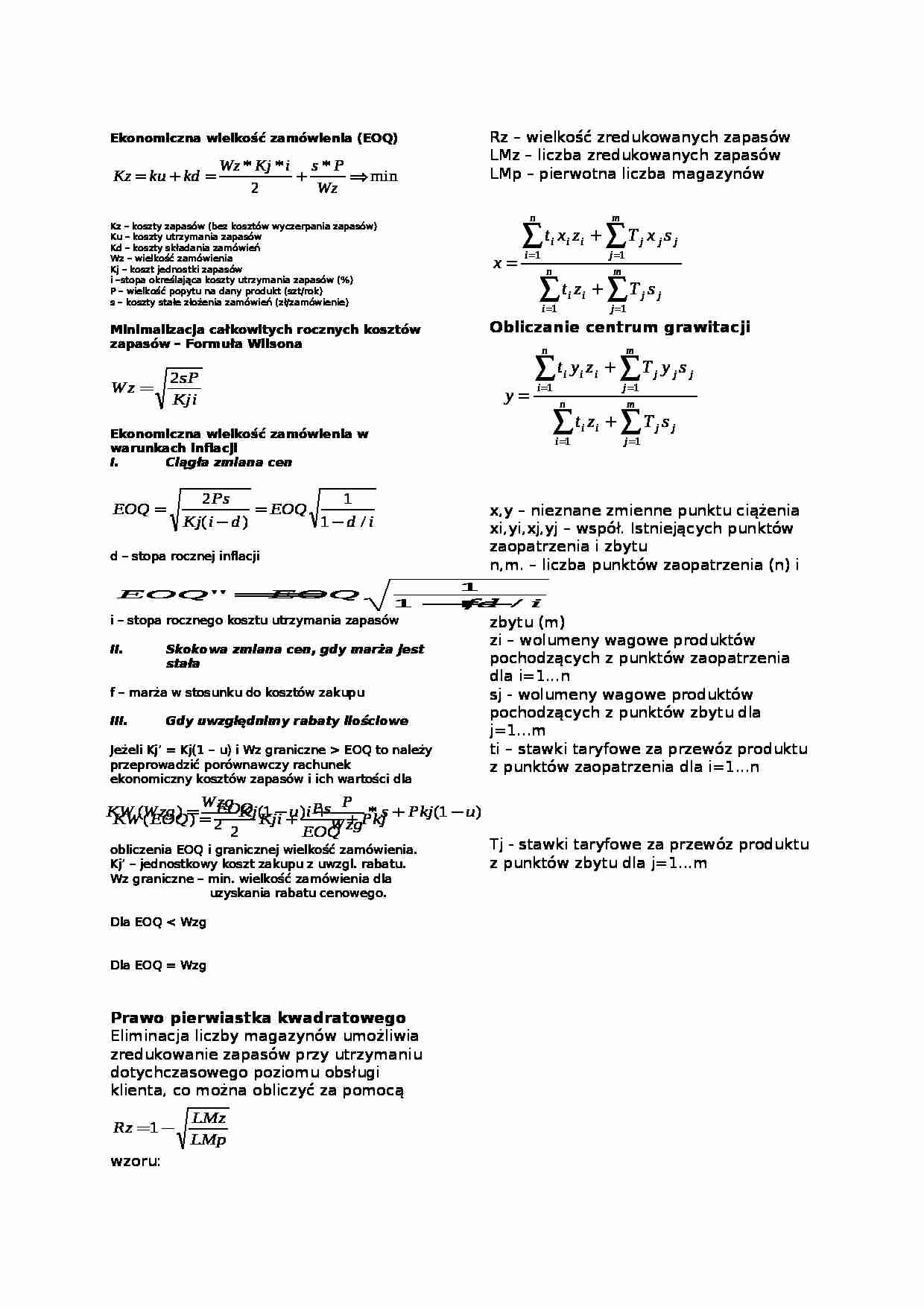 Logistyka podstawowe wzory - strona 1