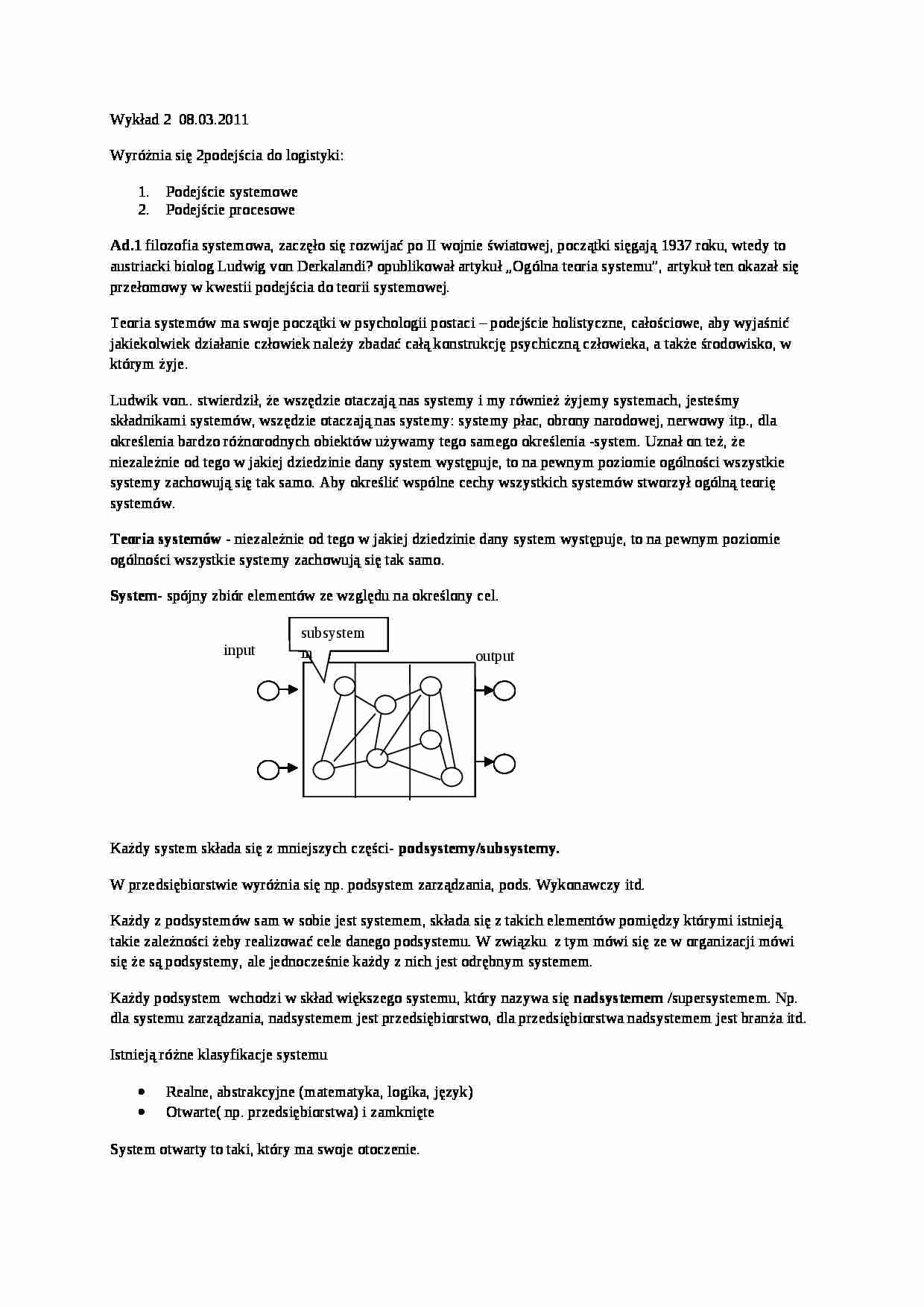 Logistyka wykład 2 - podejścia w logistyce - strona 1