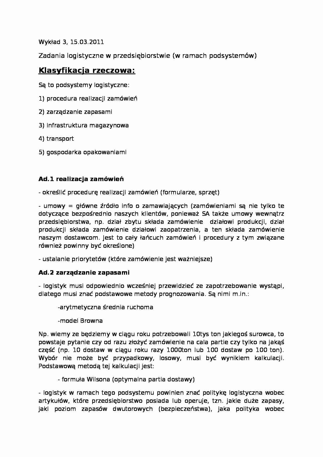 Zarządzanie logistyczne - logistyka wyklad 3 - strona 1