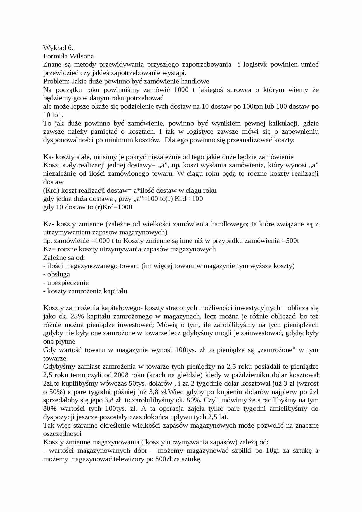 Formuła Wilsona - logistyka wykład 6 - strona 1