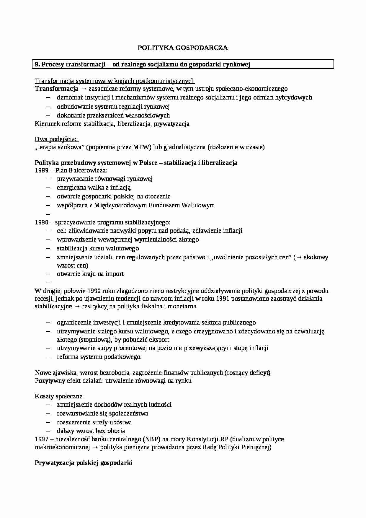 POLITYKA GOSPODARCZA - Transformacja - strona 1