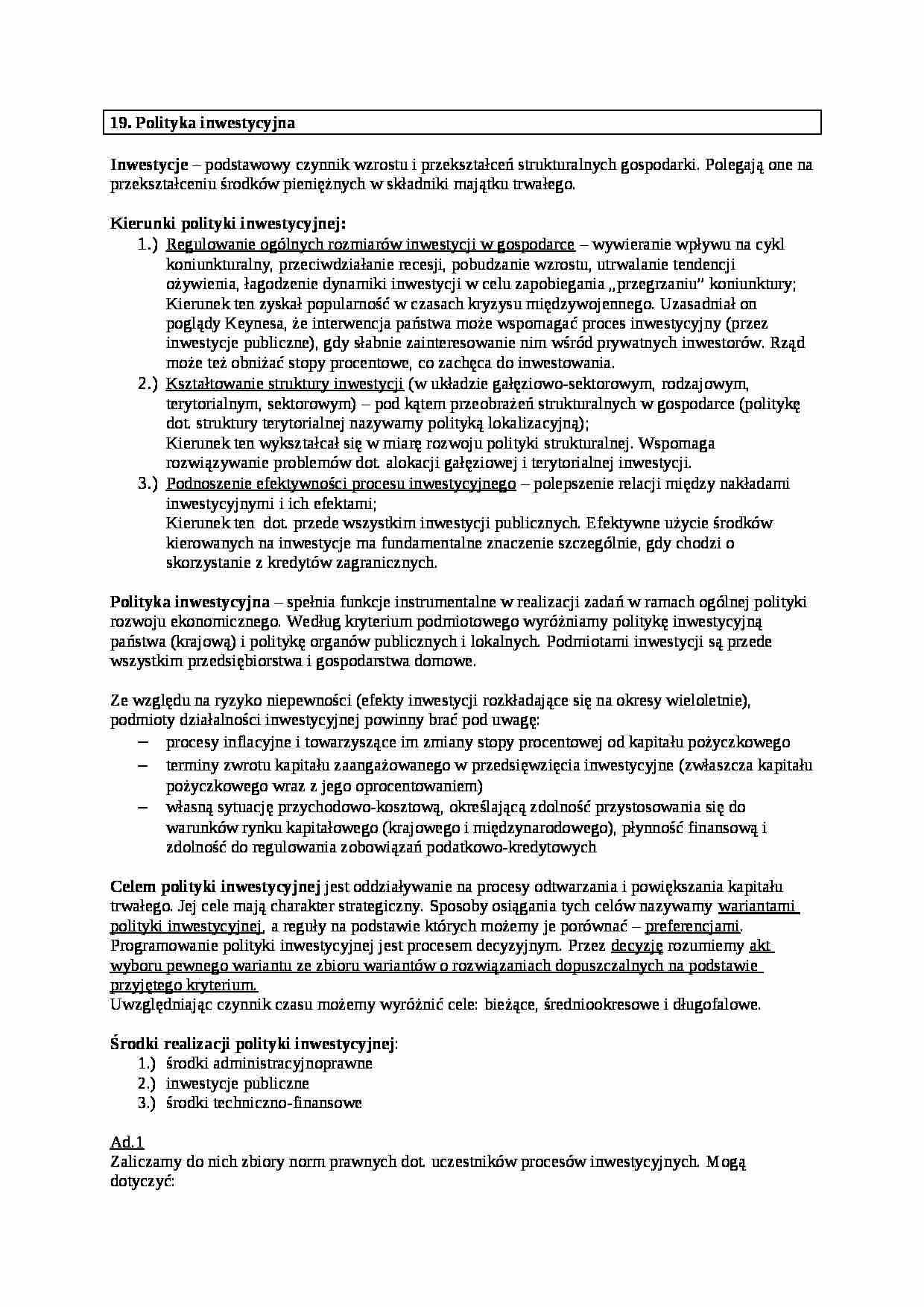 Polityka inwestycyjna całość - strona 1