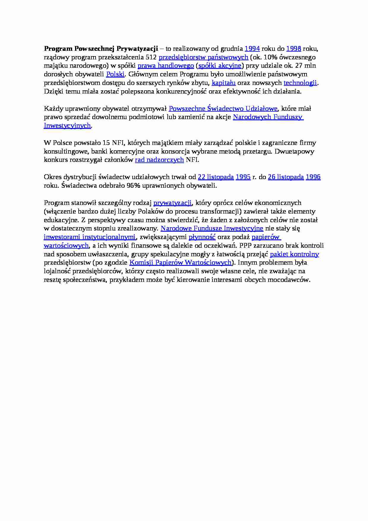 Program Powszechnej Prywatyzacji - strona 1