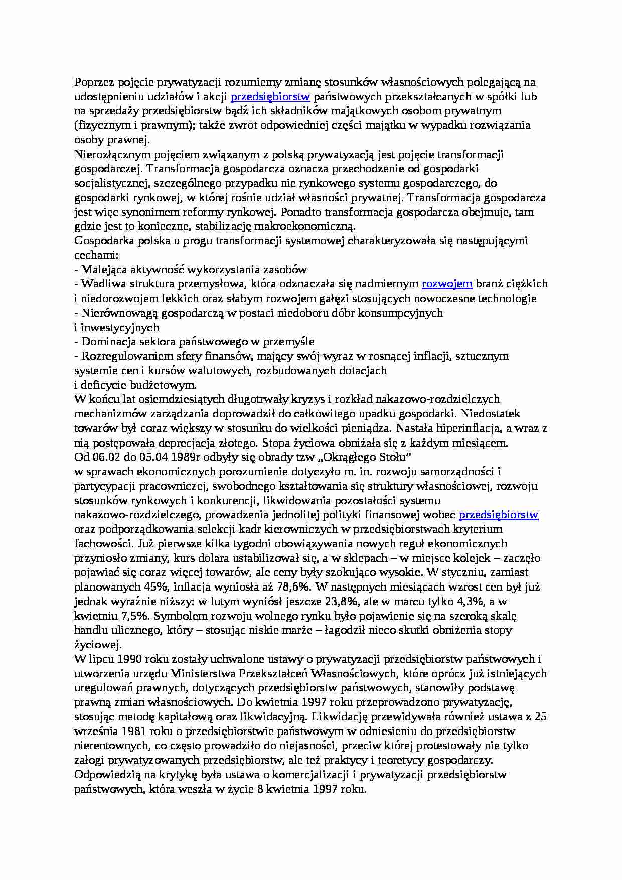 Prywatyzacja ogólny zarys - strona 1