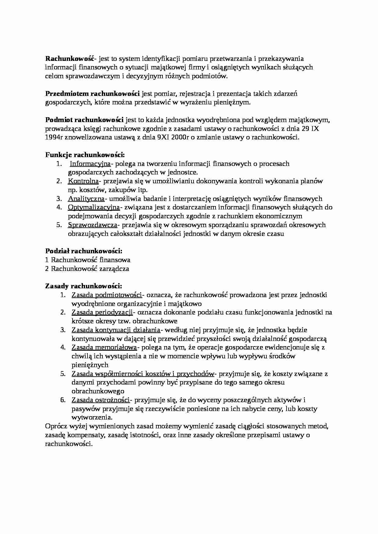 Rachunkowość- wstęp do przedmiotu wykład  - strona 1