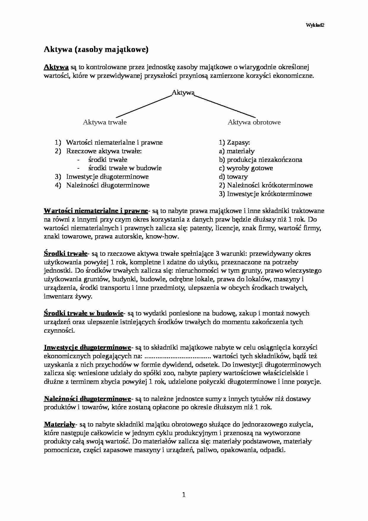 Rachunkowość- aktywa wykład - strona 1