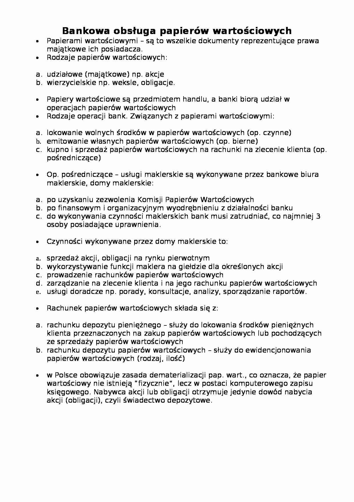 Bankowa obsługa papierów wartościowych - strona 1