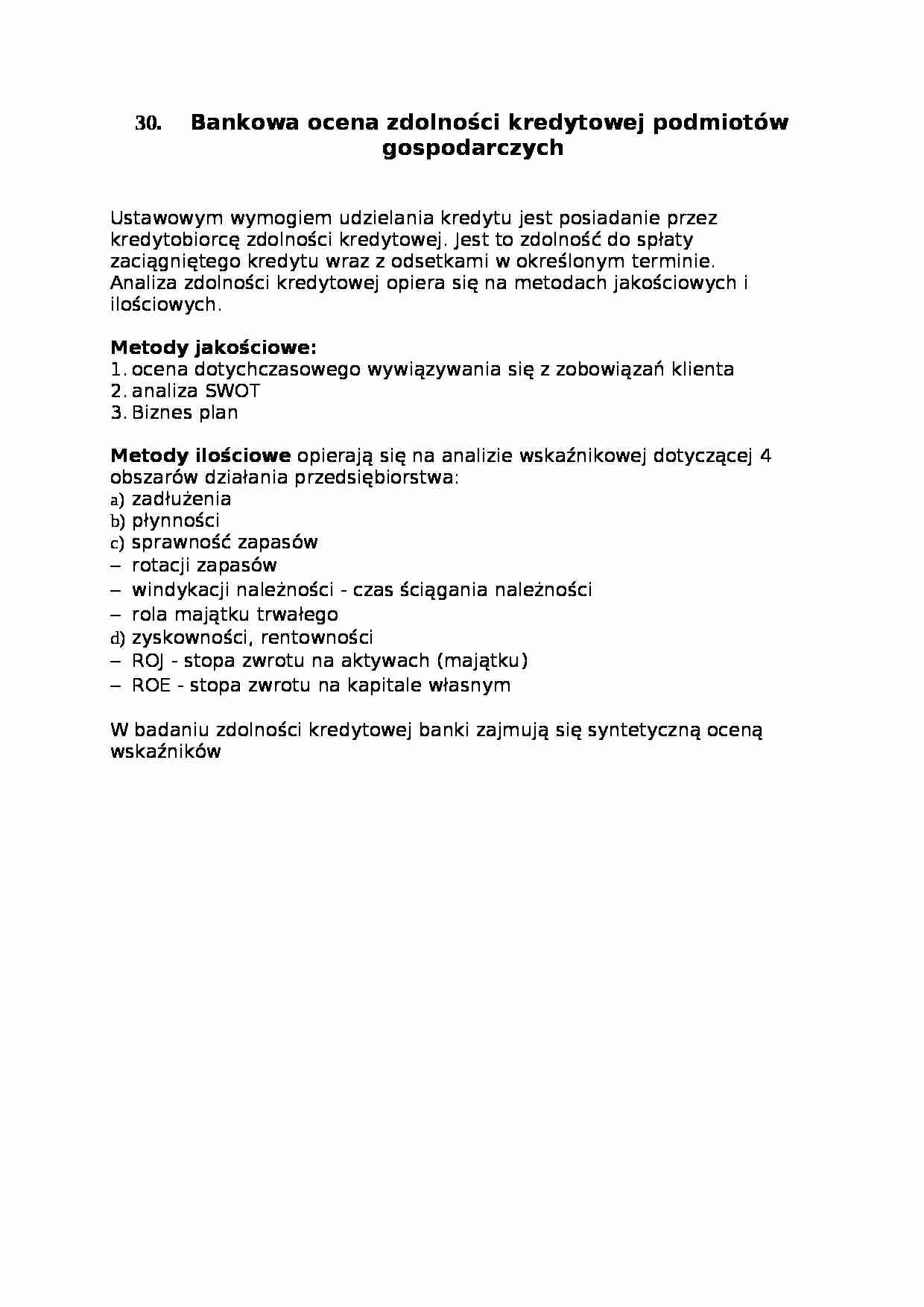 Bankowa ocena zdolności kredytowej podmiotów  - strona 1
