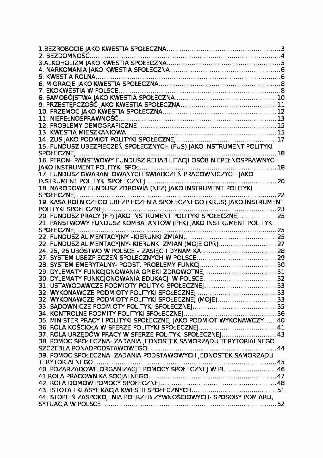 POLITYKA SPOŁECZNA- opracowanie zagadnień - strona 1