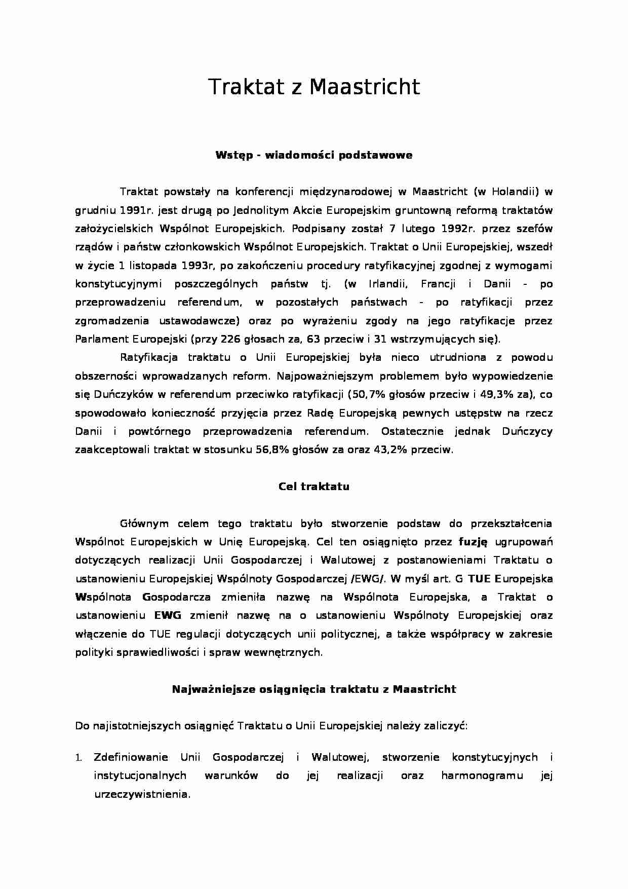 Traktat z Maastricht - integracja europejska - strona 1