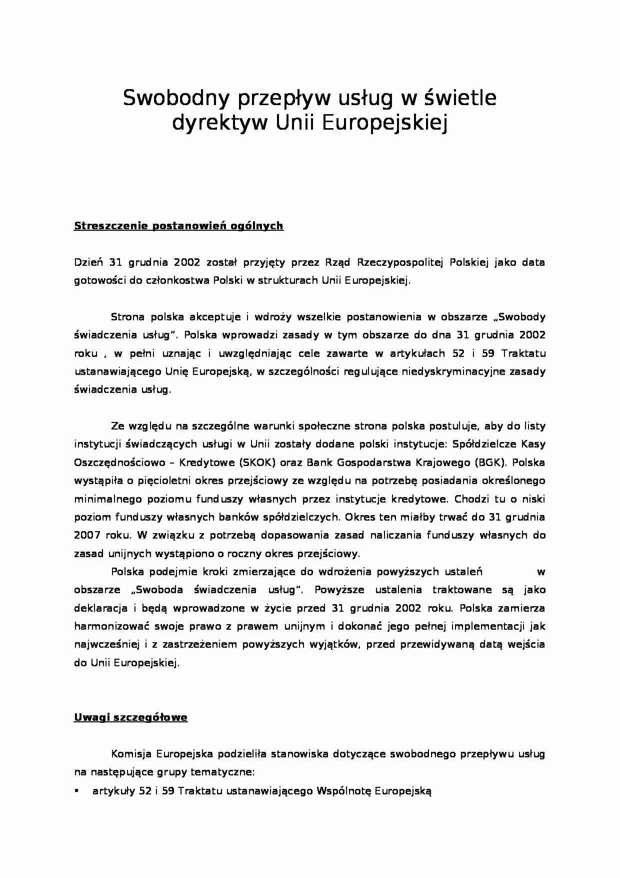 Swobodny przepływ usług w Unii Europejskiej - strona 1