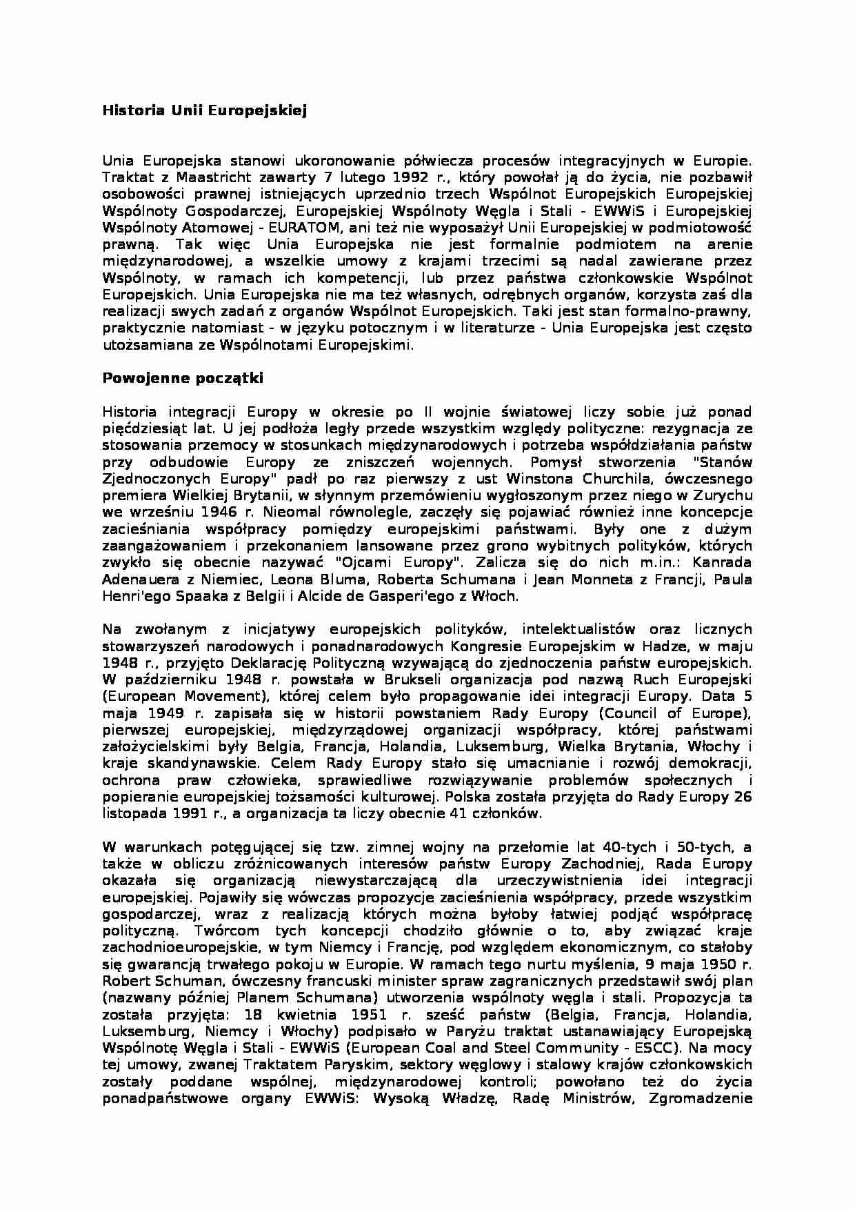 Historia Uni Europejskiej poczatki - strona 1