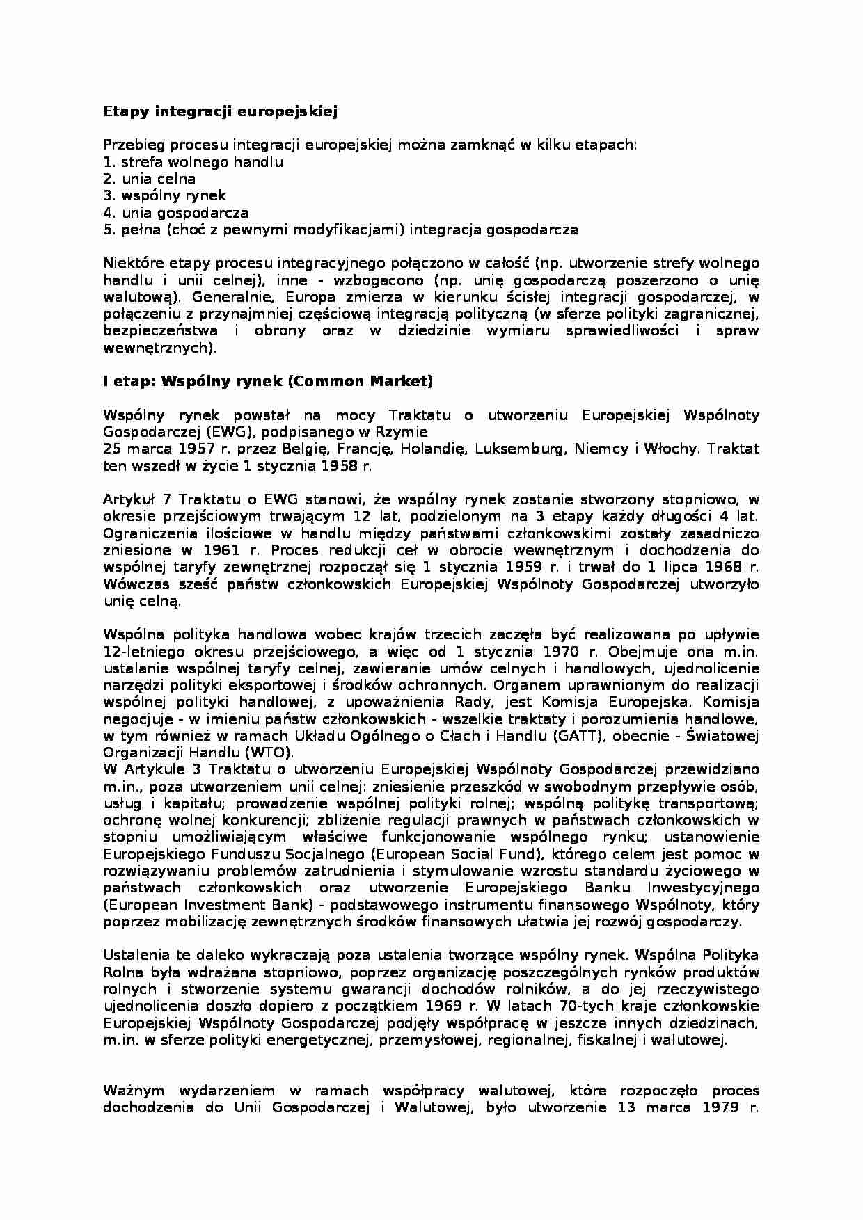 Etapy integracji europejskiej - Wspólny rynek - strona 1