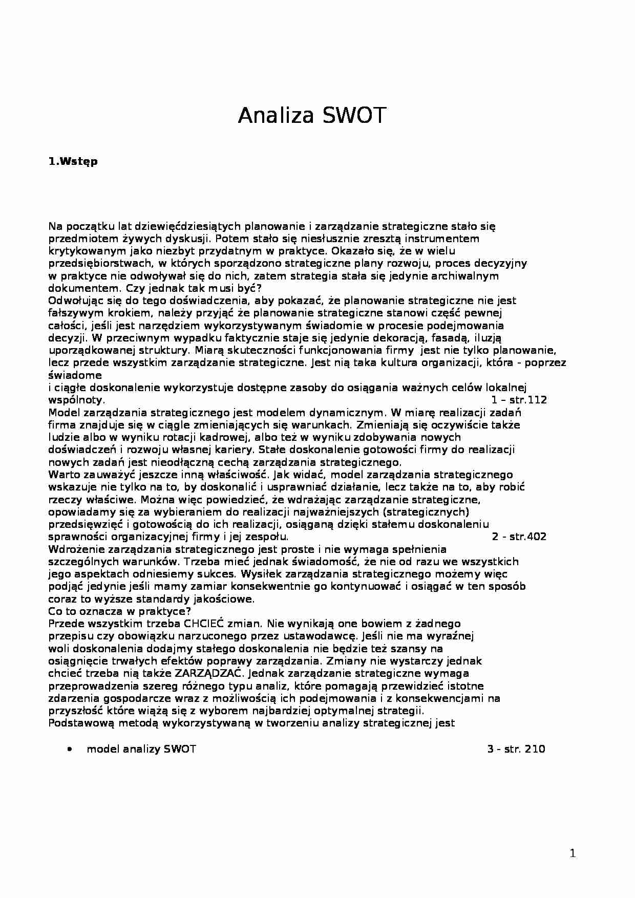 Analiza SWOT teoria - strona 1