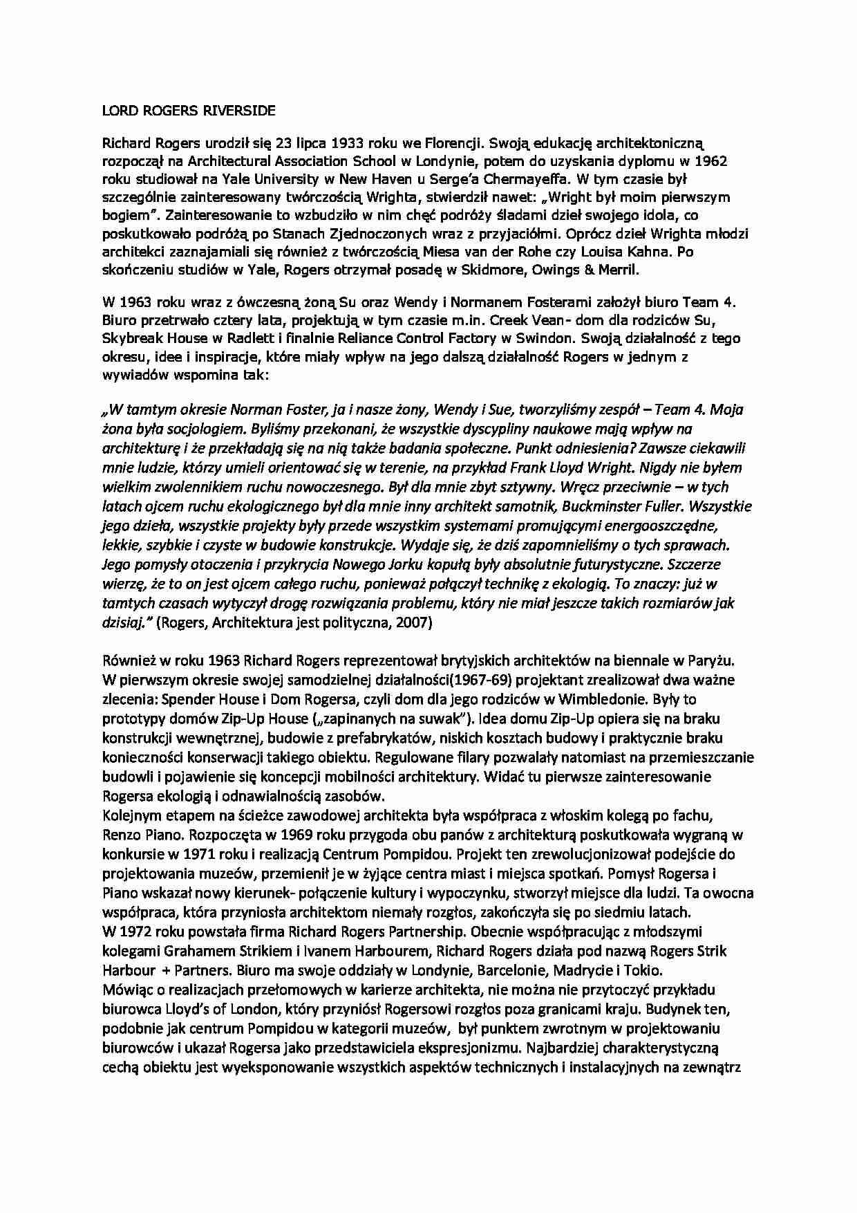 Lord Rogers Riverside- referat - strona 1