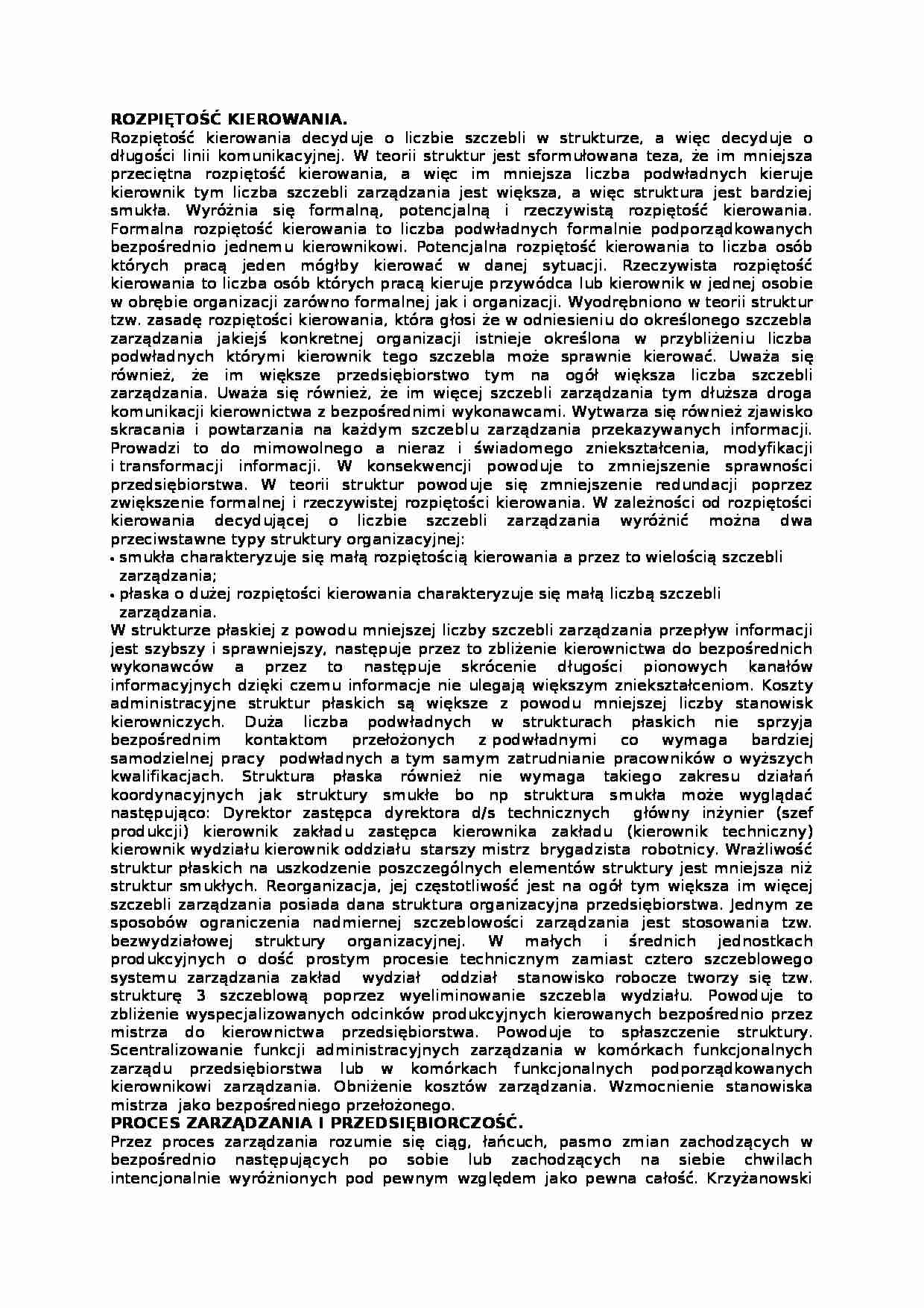 Proces zarządzania i rozpiętość kierowania - Zarządzanie zasobami ludzkimi - strona 1