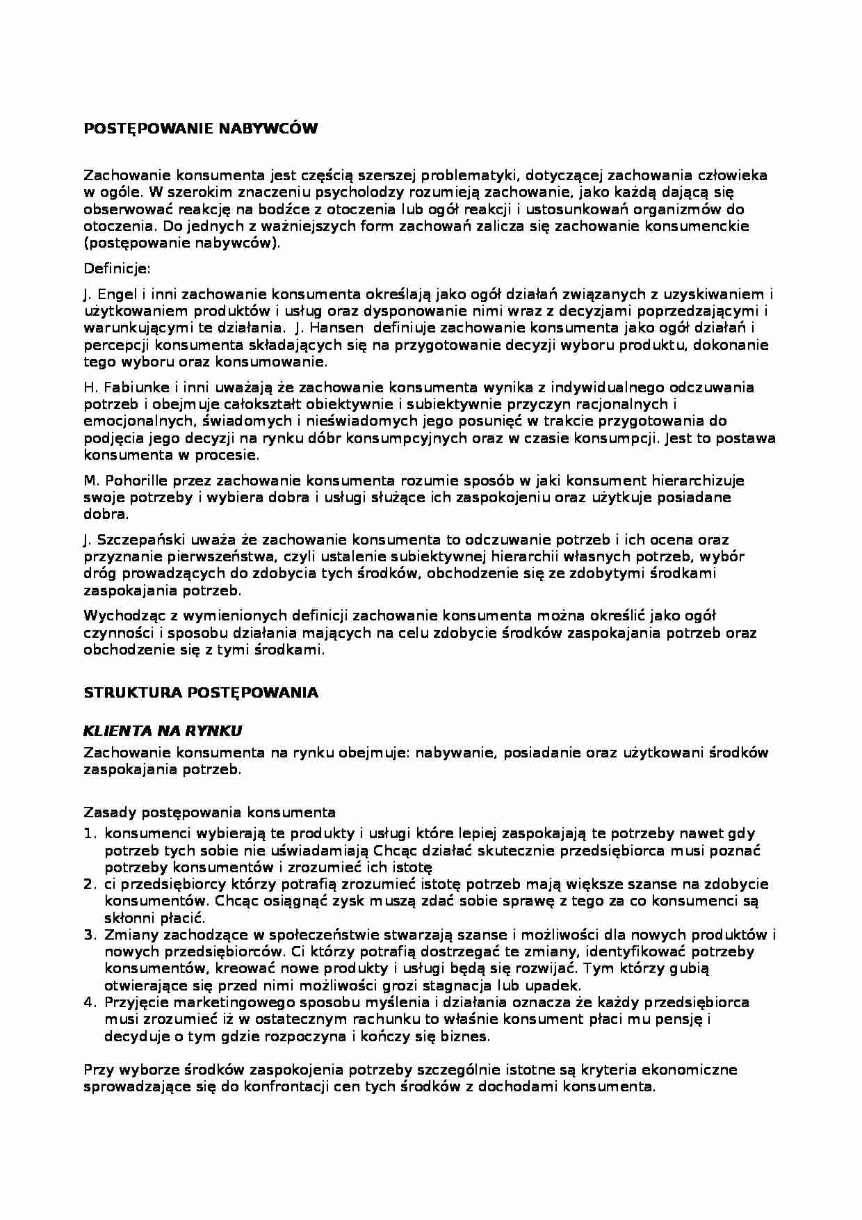 Postępowanie nabywców - Zachowanie konsumenta - strona 1