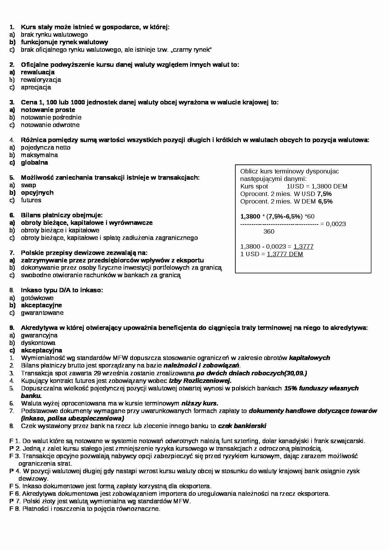 Finanse międzynarodowe - test -  Kurs stały - strona 1