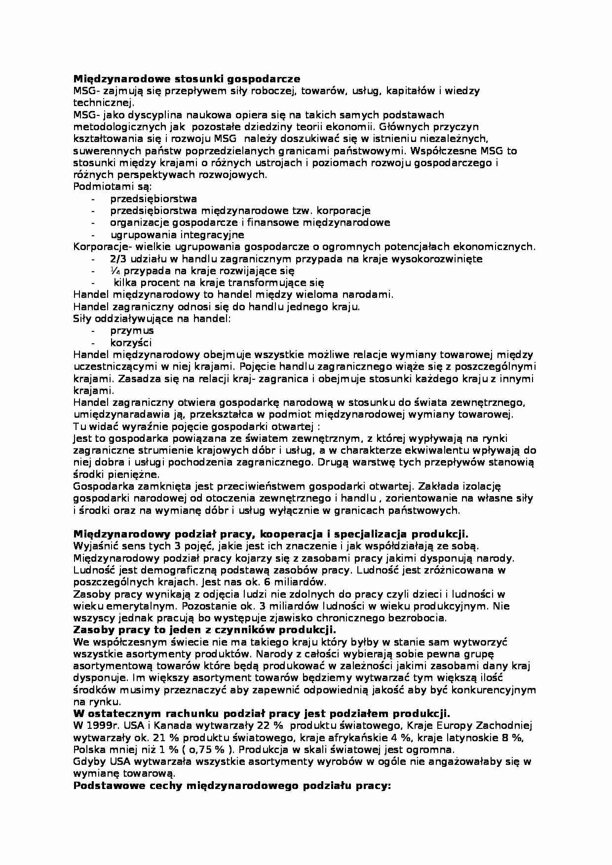 Międzynarodowe stosunki gospodarcze - zagadnienia - strona 1