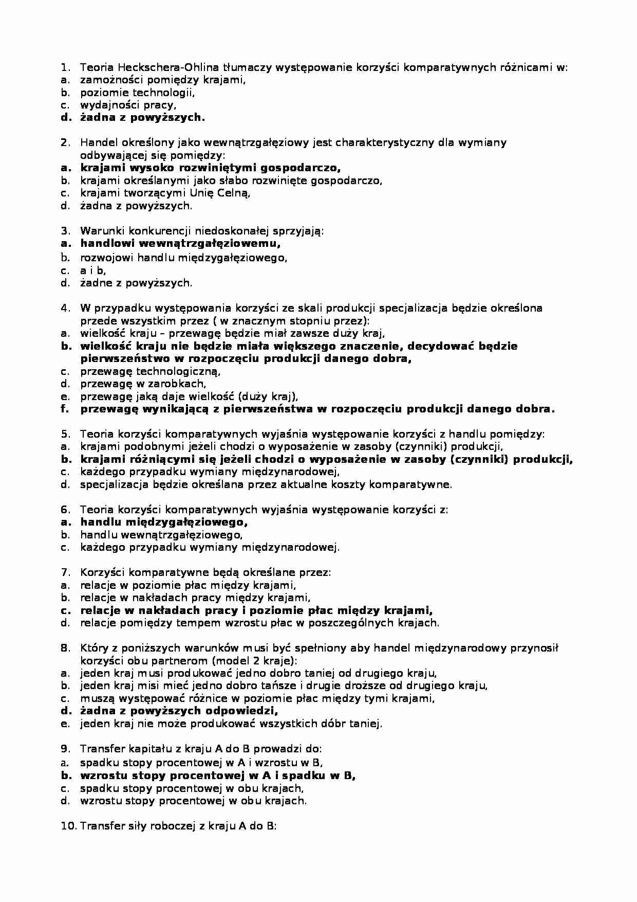 Międzynarodowe stosunki gospodarcze - test - Teoria Heckschera-Ohlina - strona 1