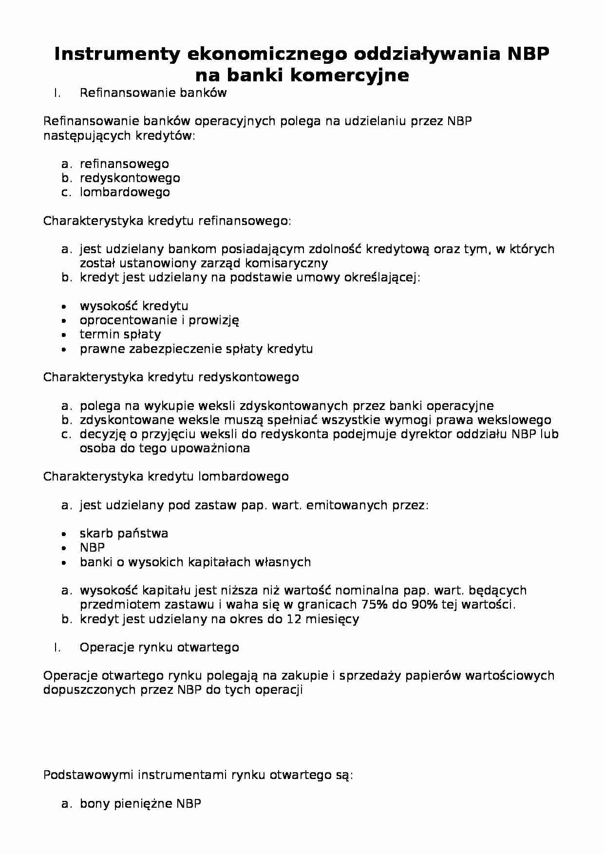 instrumenty ekonomicznego oddziaływania NBP - strona 1