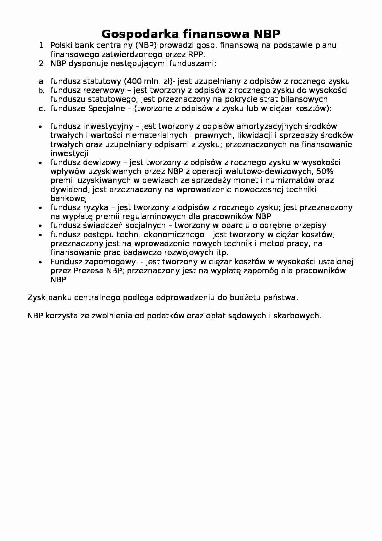 gospodarka finansowa NBP - Fundusze - strona 1