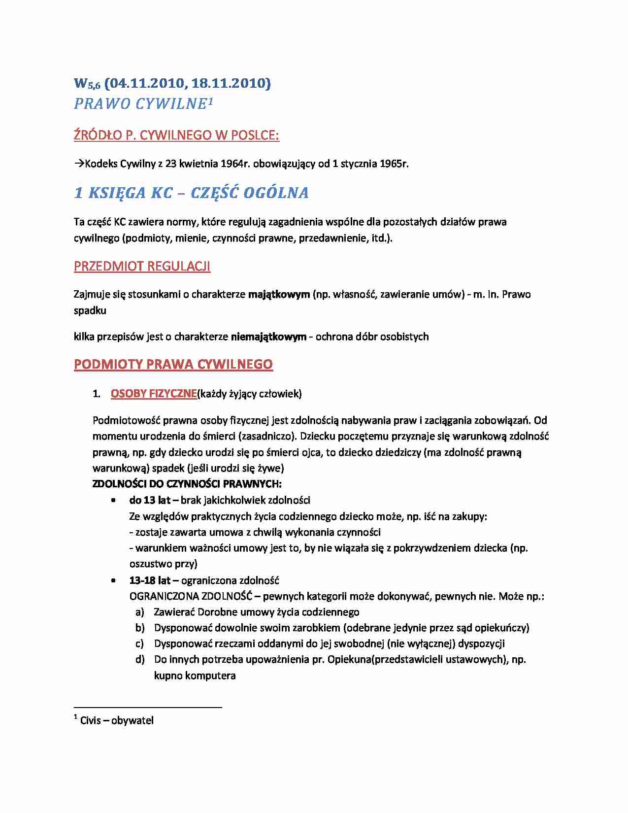 Prawo cywilne - wykłady - Podmioty prawa cywilnego - strona 1