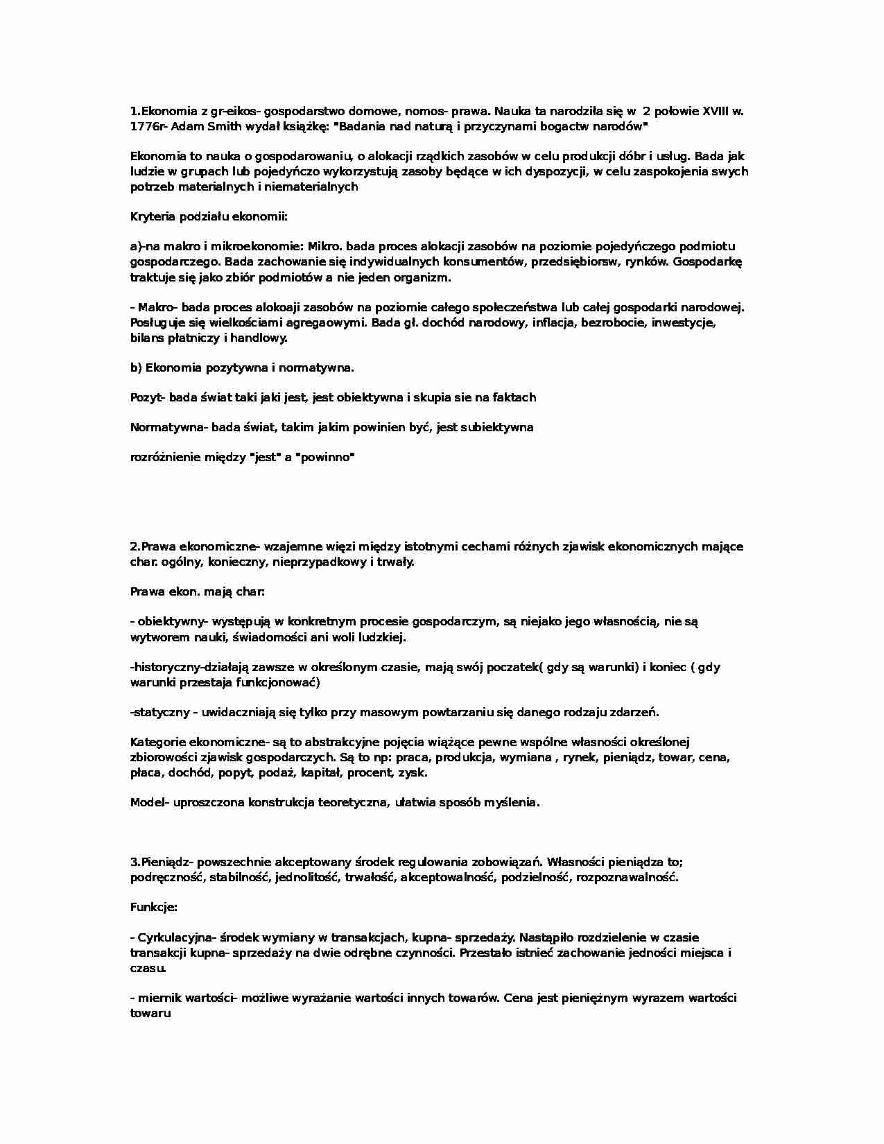 Ekonomia- ćwiczenia  - strona 1