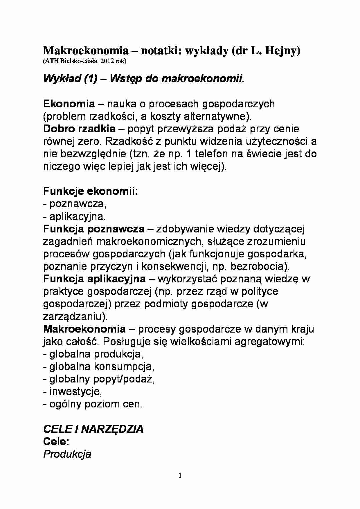 Makroekonomia- wykłady - strona 1