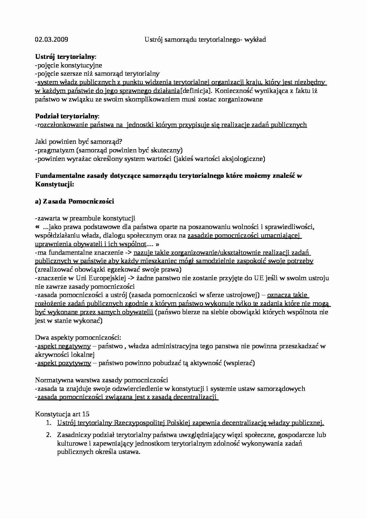 Ustrój samorządu terytorialnego wykład - strona 1