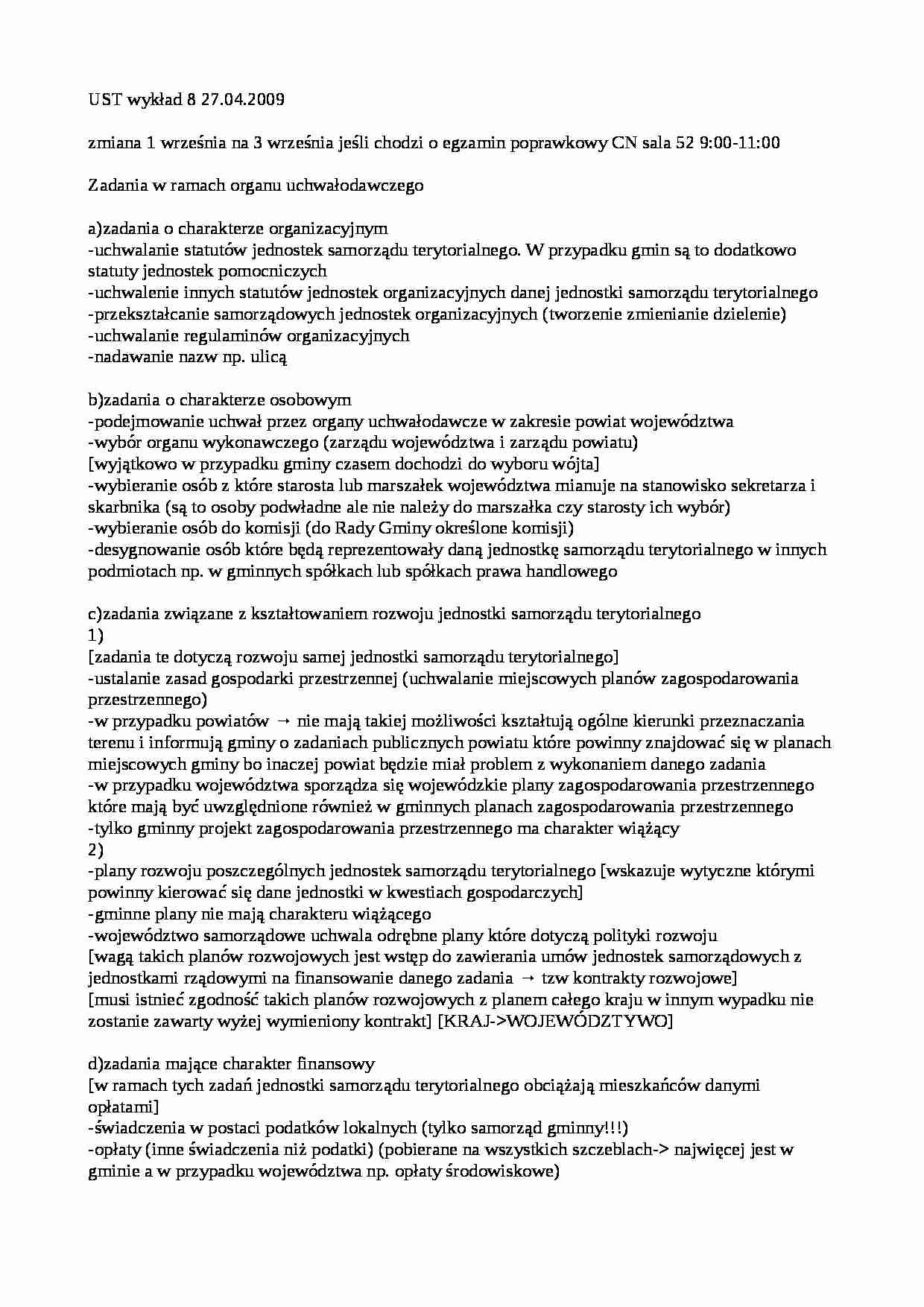 Ustrój samorządu terytorialnego wykład - strona 1