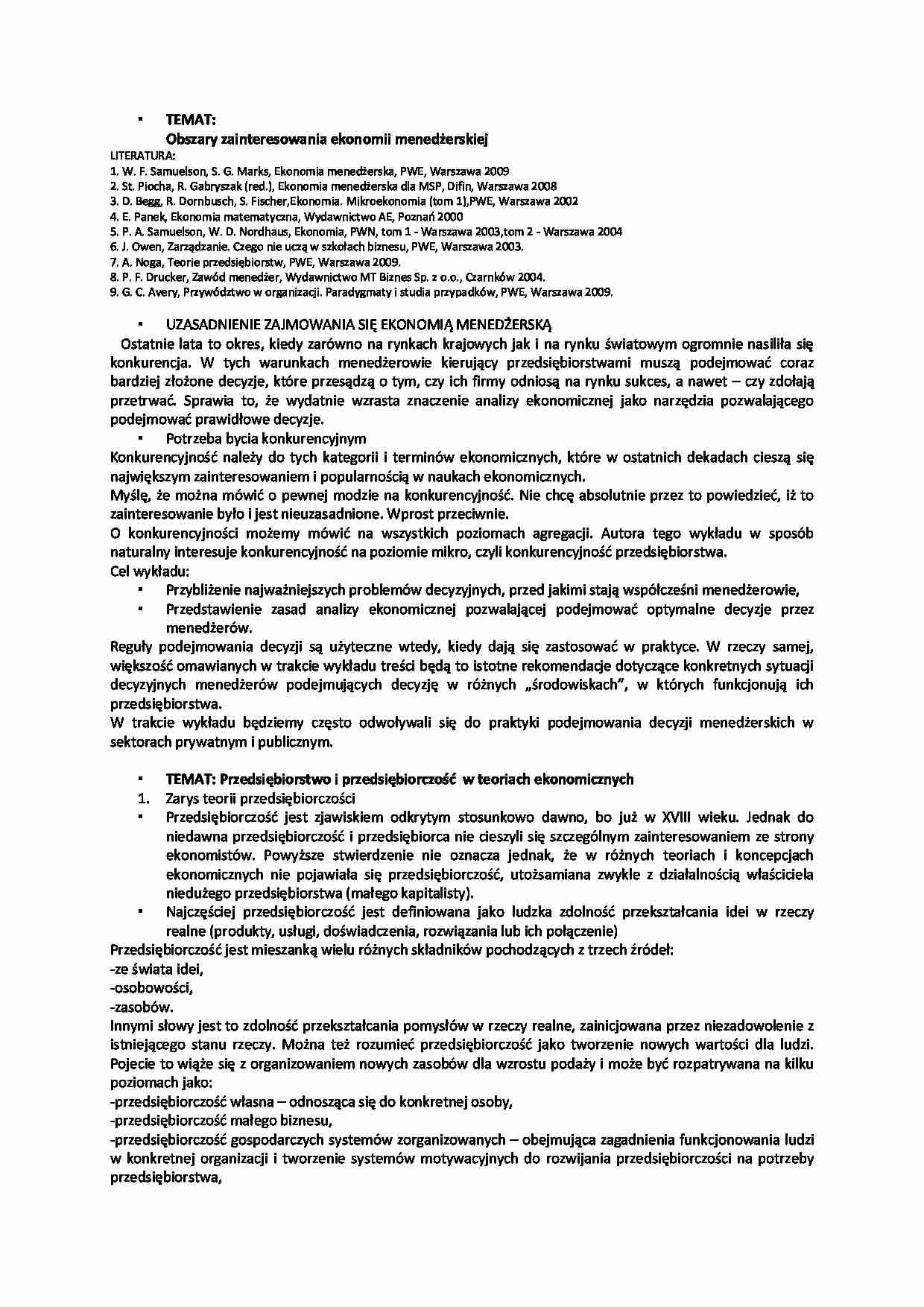 Obszary zainteresowania ekonomii menedżerskiej - wykład - strona 1