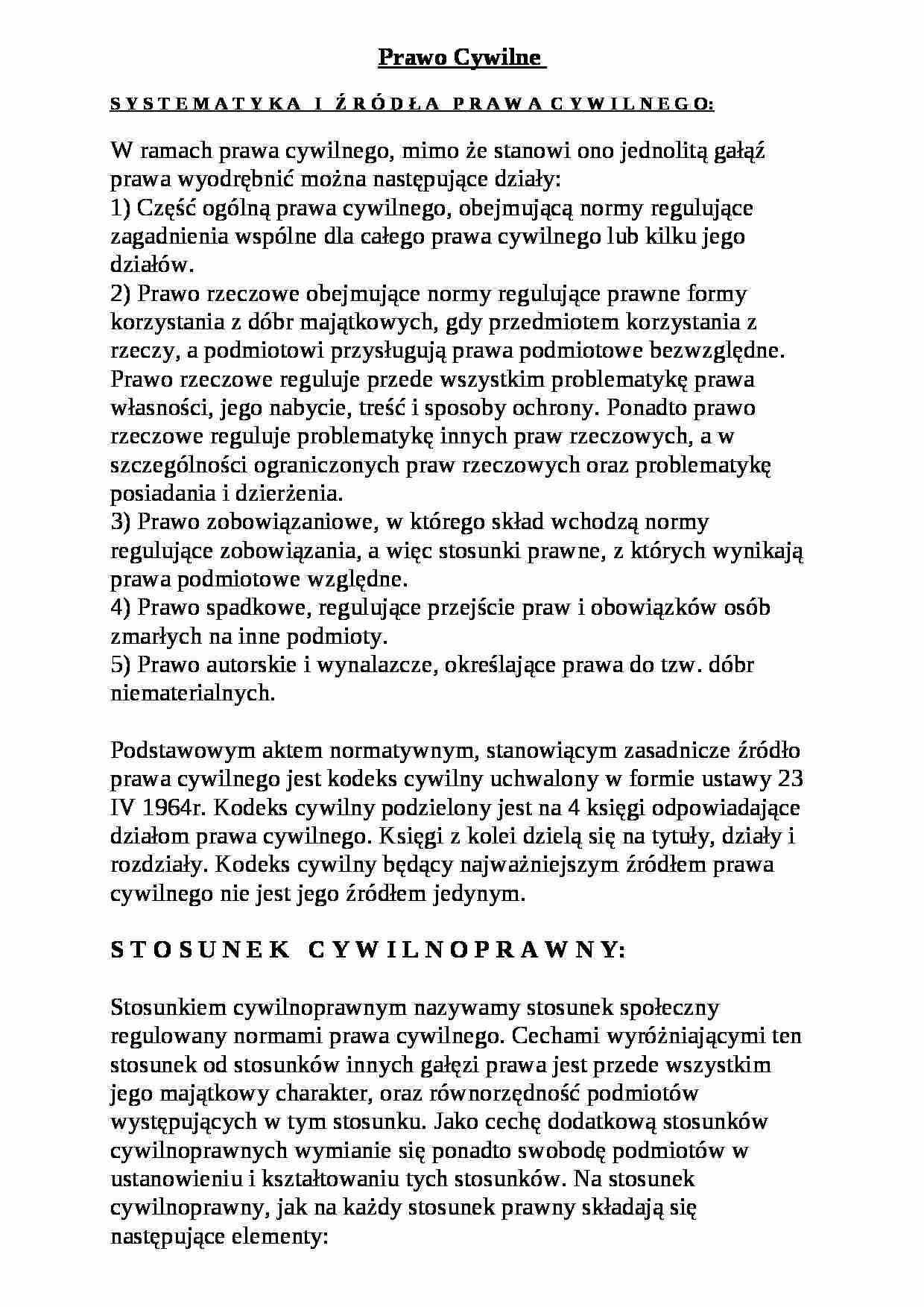 Systematyka i źródła prawa cywilnego - strona 1