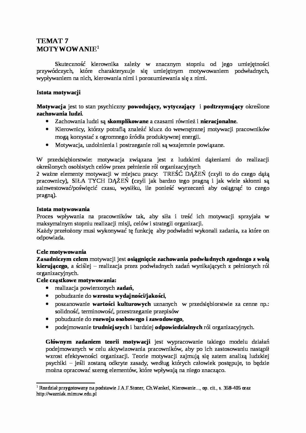 motywowanie pracowników - istota i cele - strona 1