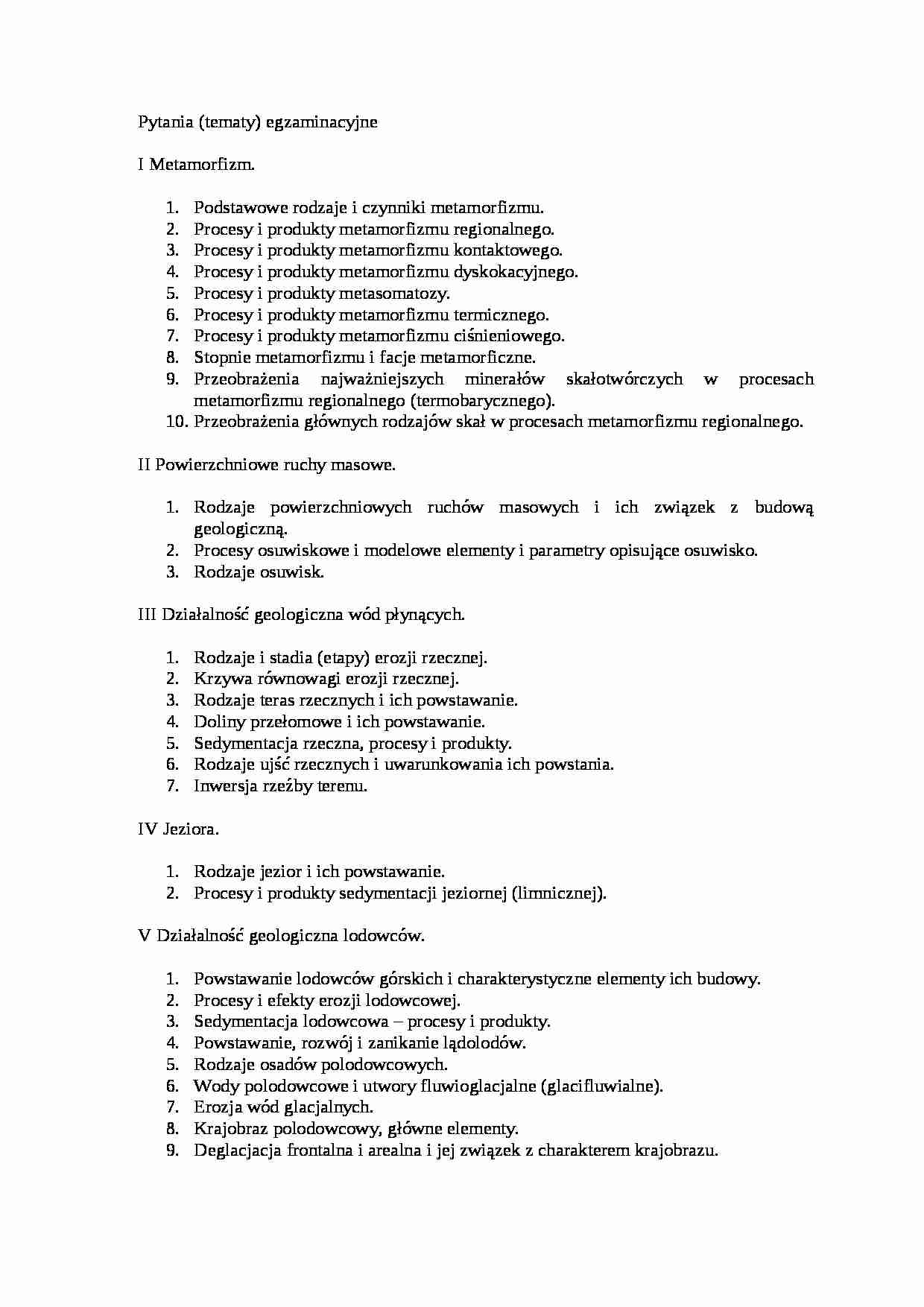 geologia - przykładowe pytania  - strona 1