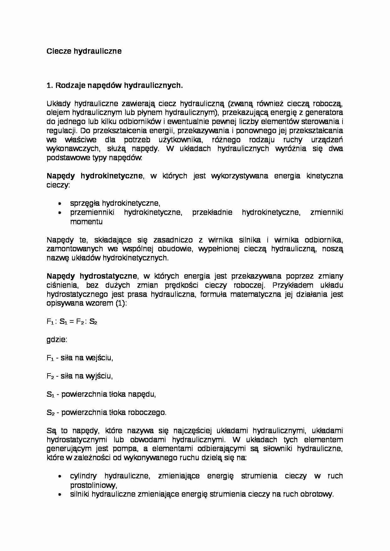 Oleje - ciecze hydrauliczne - strona 1