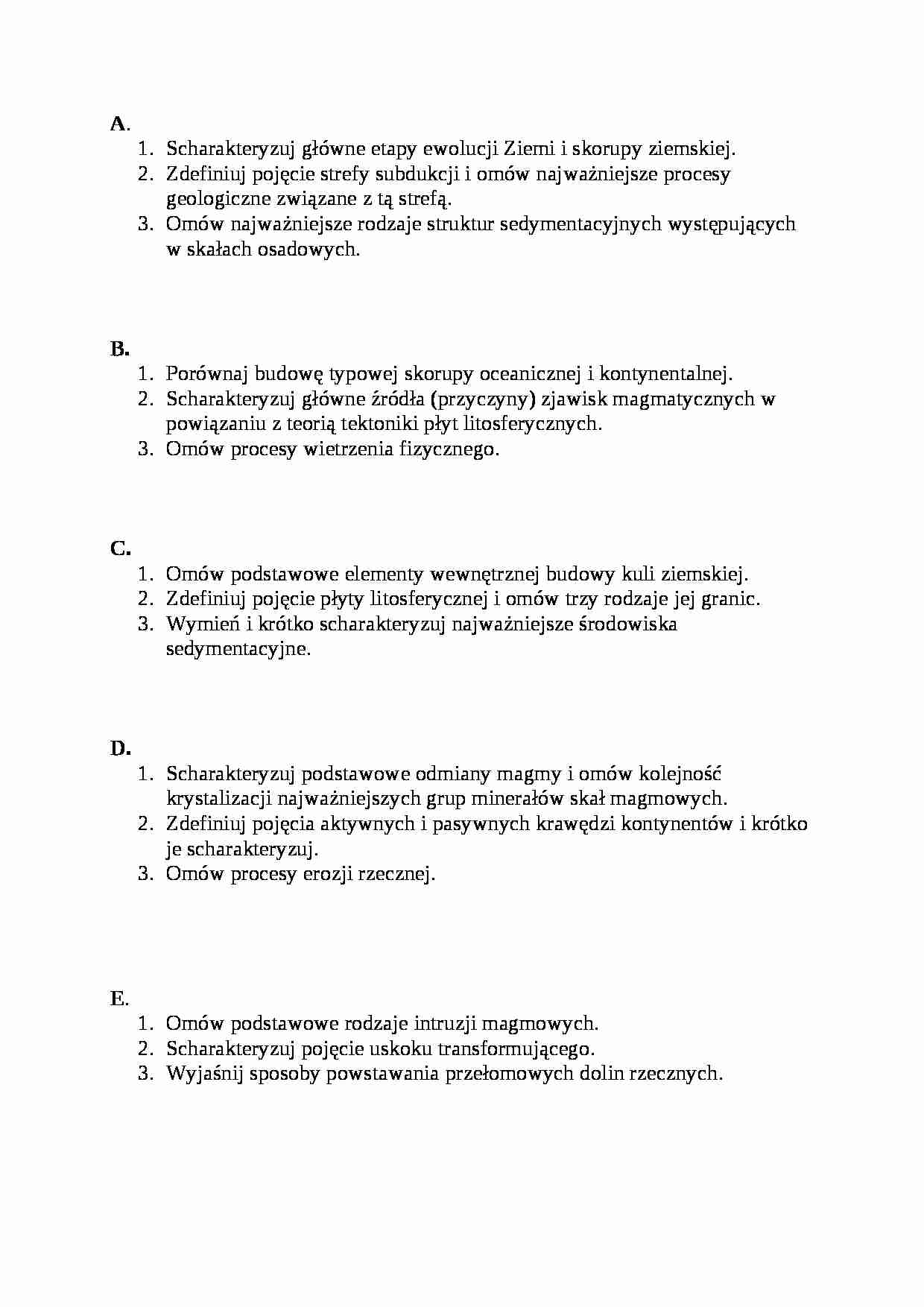 geologia, zestawy zadań - strona 1