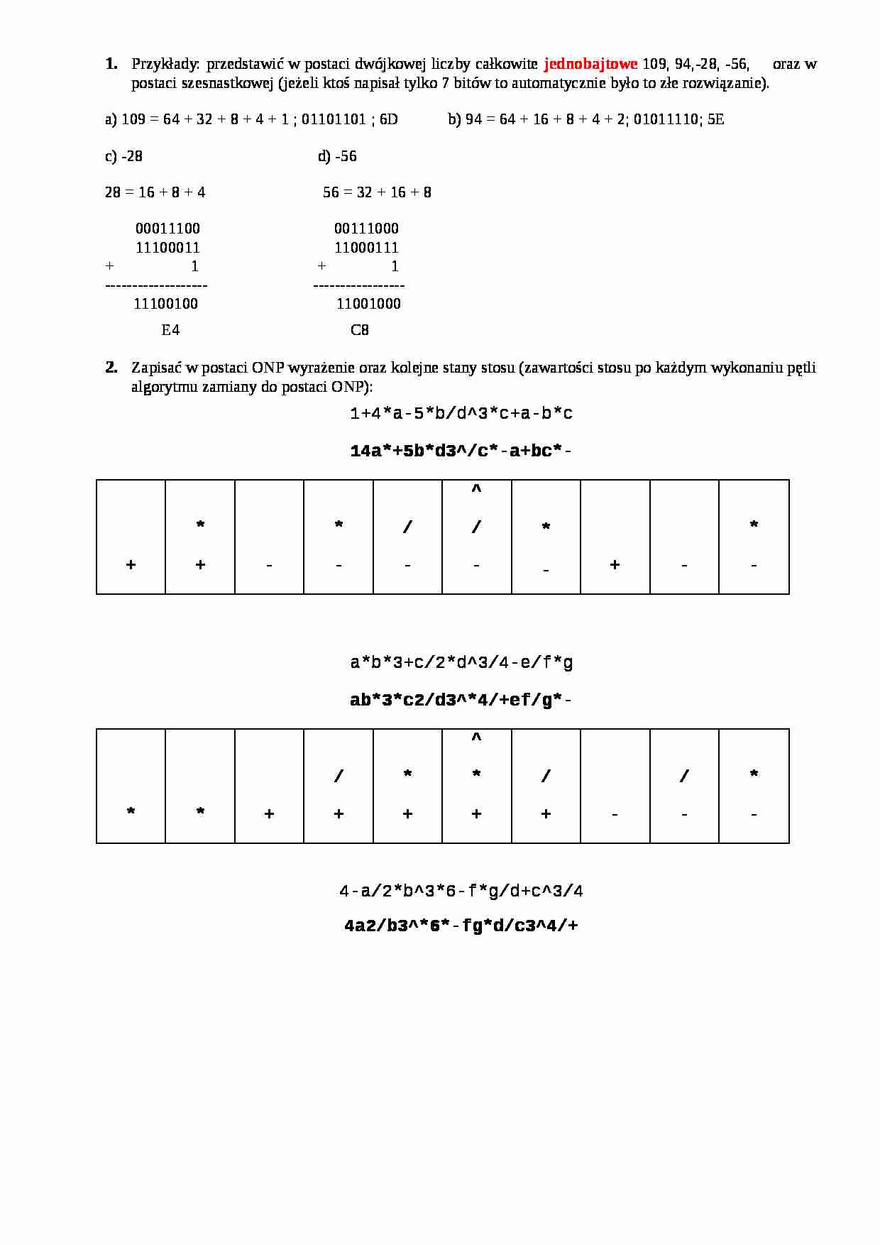 wstęp do informatyki, rozwiazania zadań - strona 1