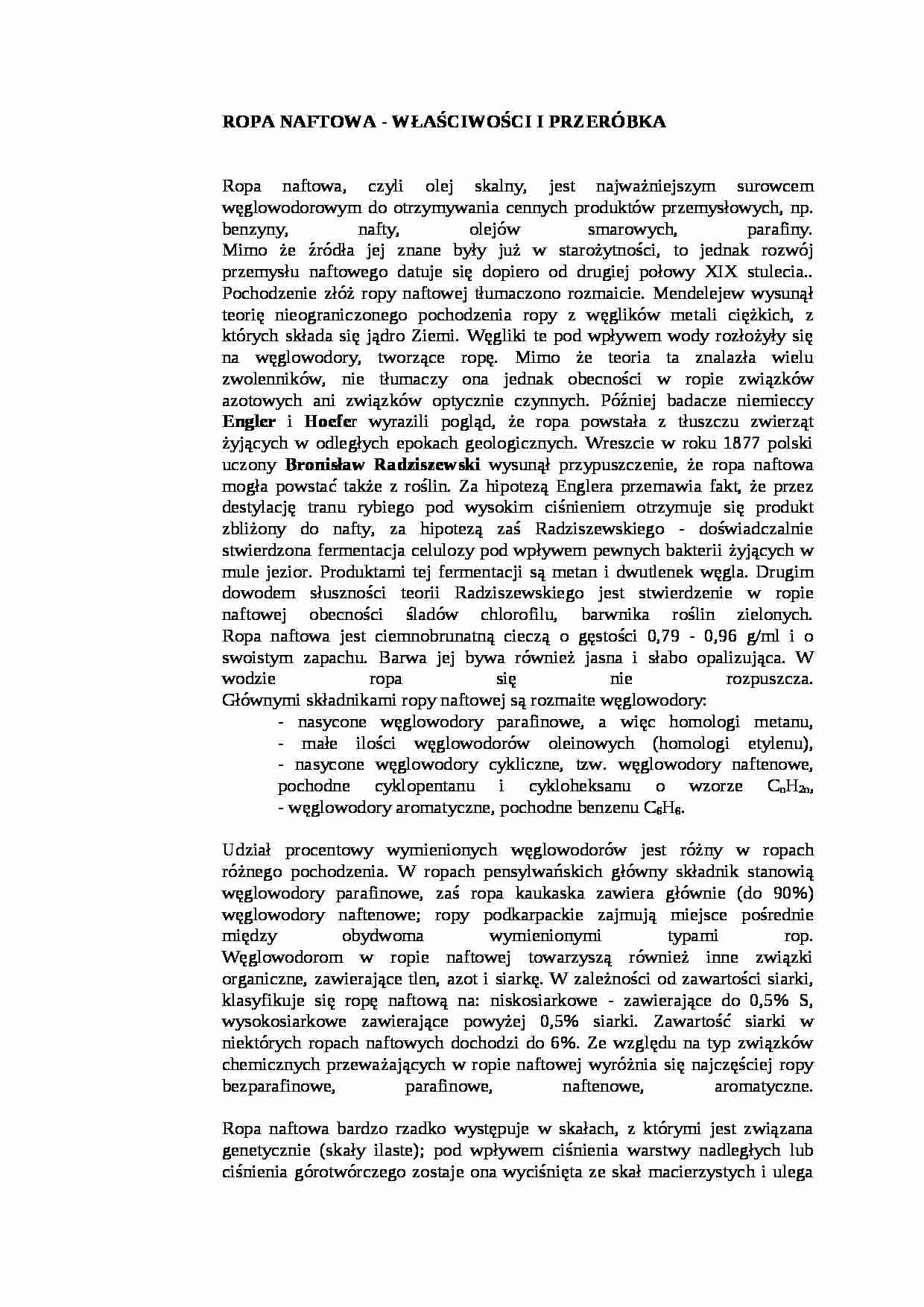 Ropa naftowa - właściwości i przeróbka - strona 1