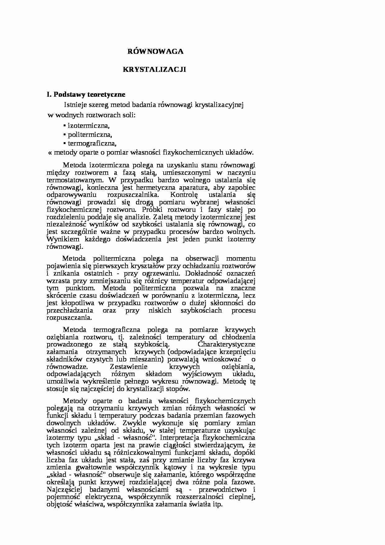 Równowaga krystalizacji - strona 1
